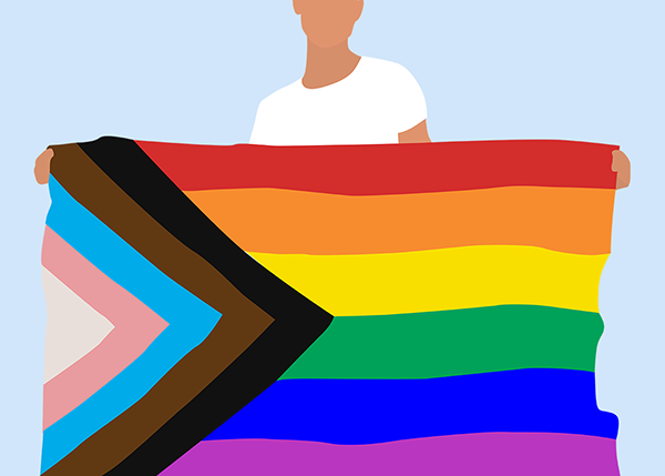 illustration of person holding progress pride flag