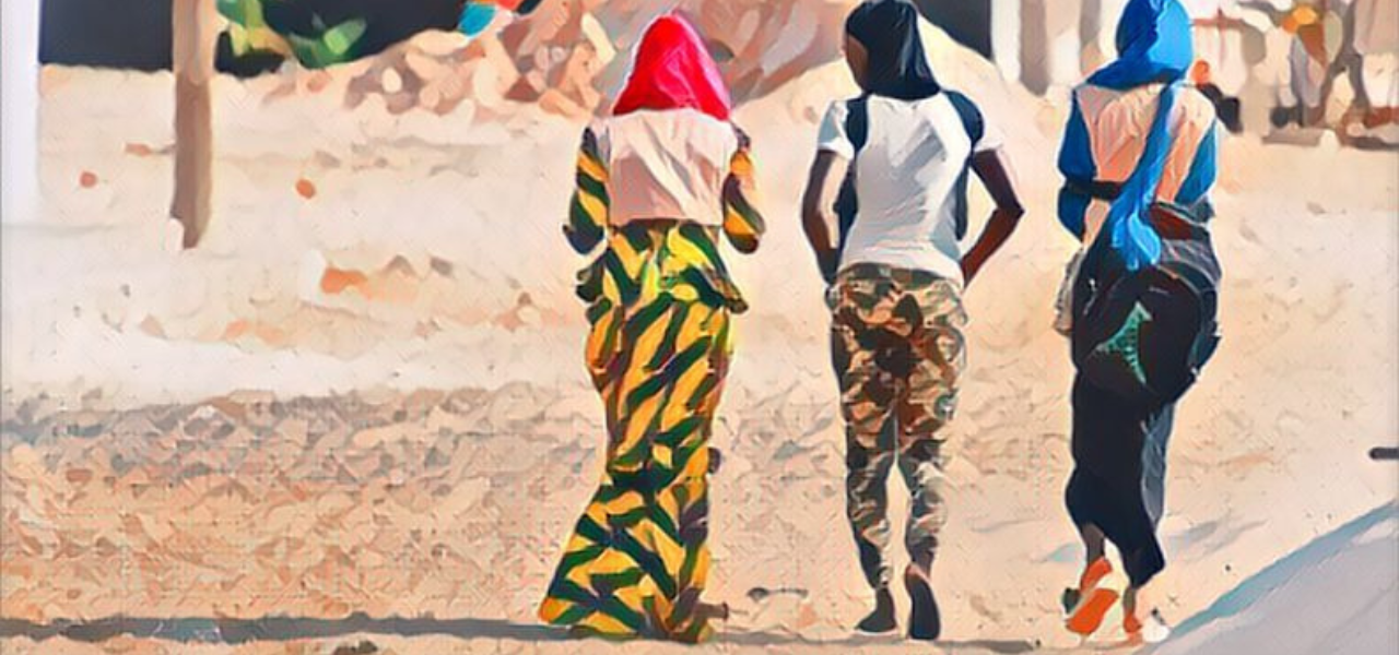 stylized image of three women walking away Ideas. Evidence. Impact.