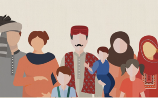 Creating an Environment to Accelerate Delivery of Family Planning Information and Services in Pakistan – Population Council Cartoon illustration of large family with children