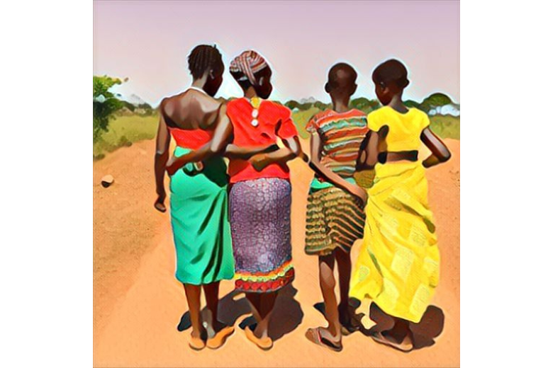 Stylized image of four girls Ideas. Evidence. Impact.