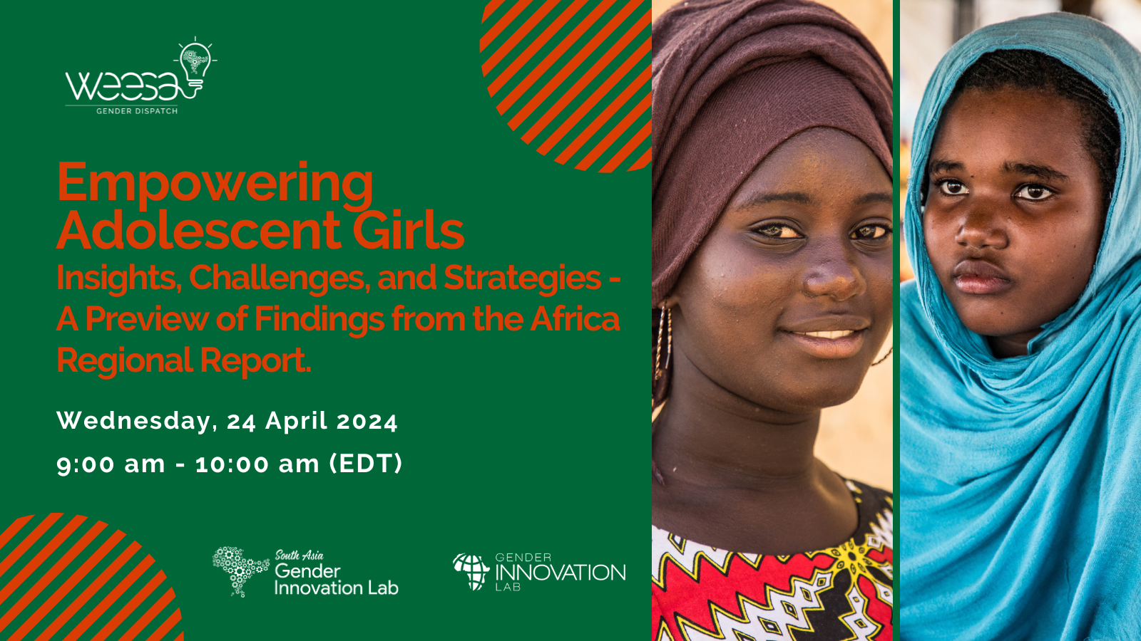 Image of two African girls with title of the webinar, date and time.