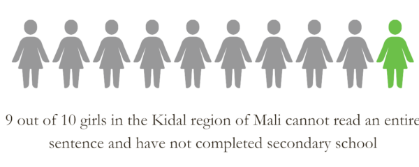 9 out of 10 girls in the Kidal region of Mali cannot read an entire sentence and have not completed secondary school.