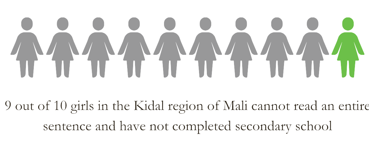 9 out of 10 girls in the Kidal region of Mali cannot read an entire sentence and have not completed secondary school.