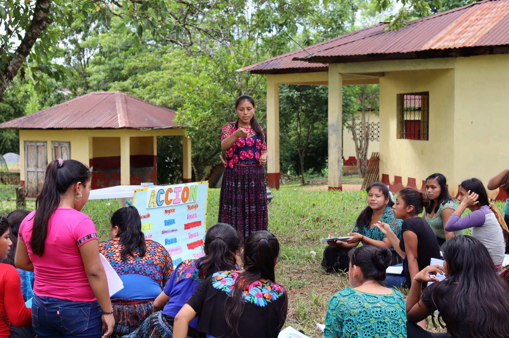 Educator with girls, Guatemala