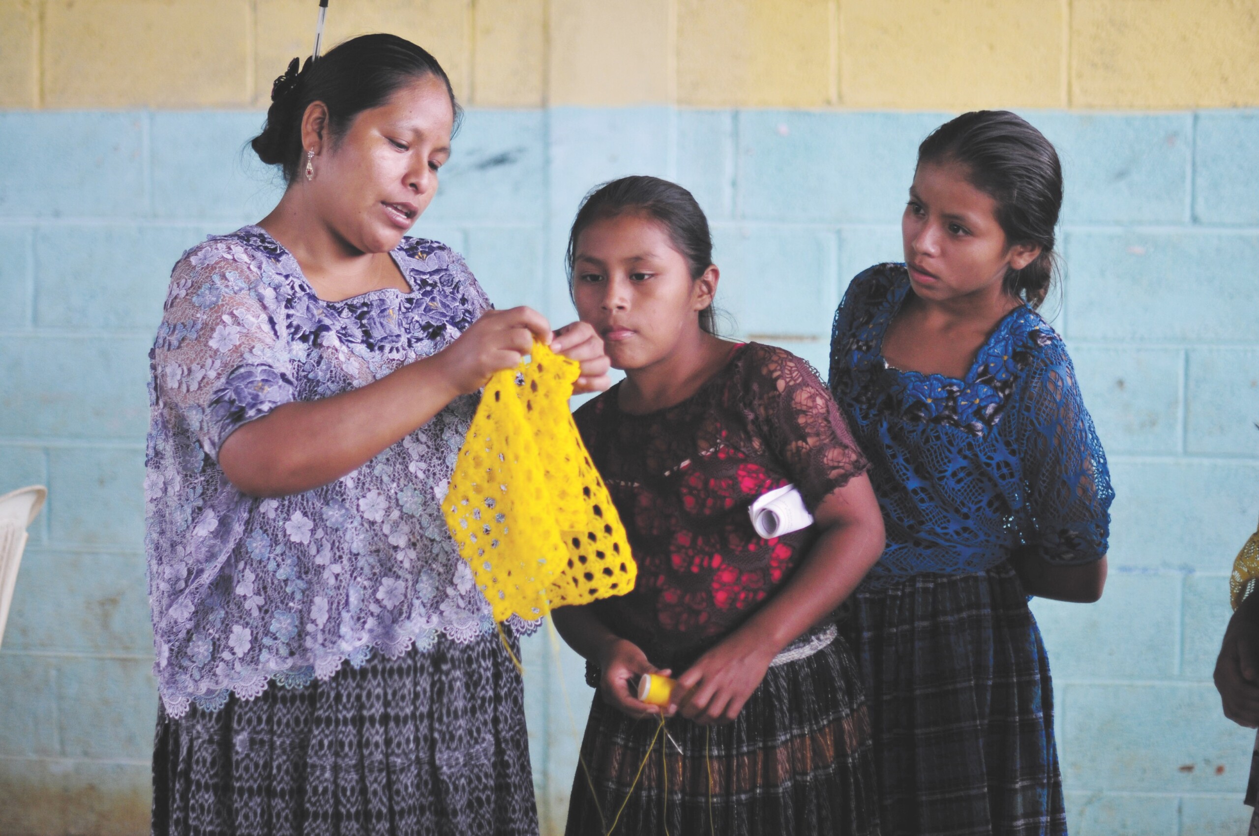 Educator with girls, Guatemala