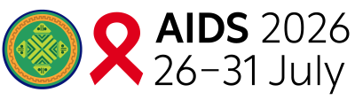 Conference banner for AIDS 2026 showing a red awareness ribbon and dates July 26–31, 2026, with the circular event logo on the left.