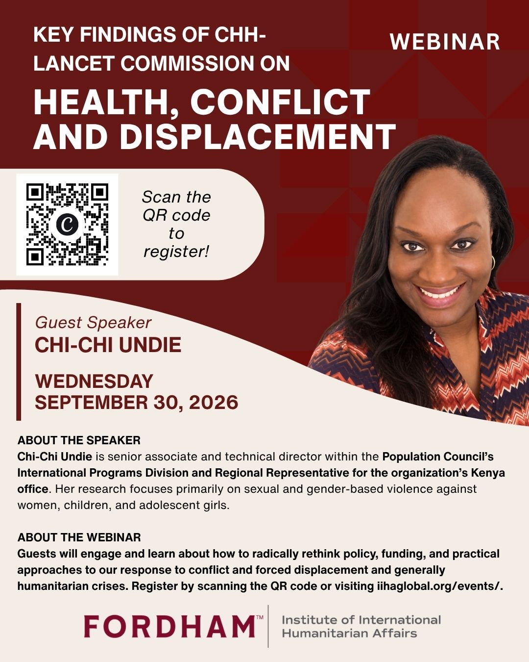 Event information for webinar hosted by Fordham University (information provided below).